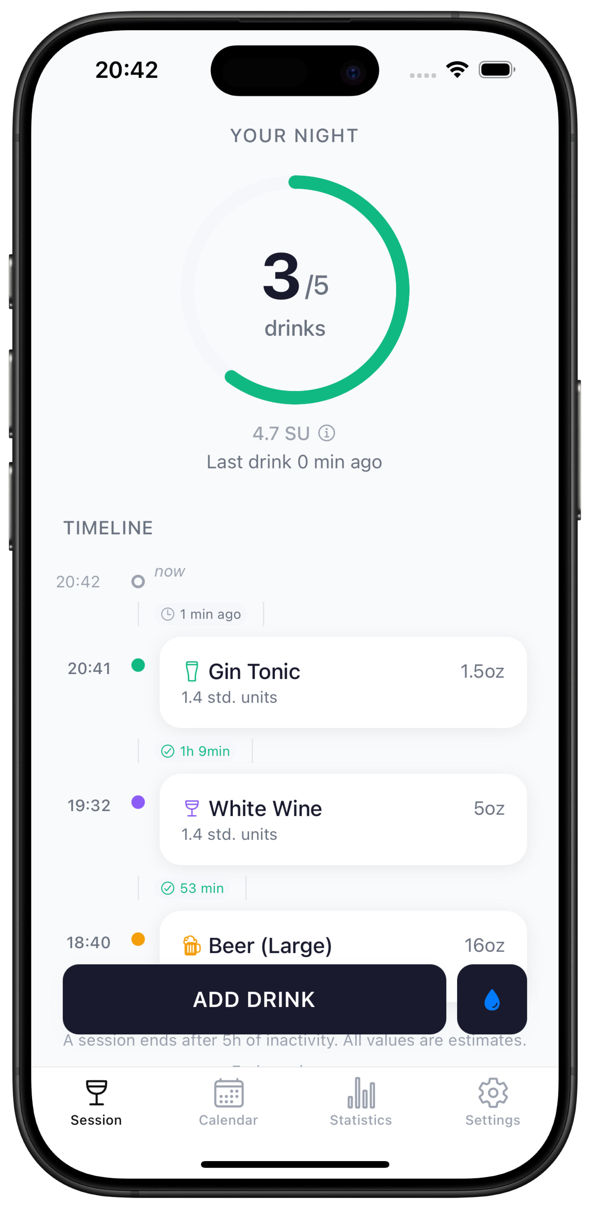 GlassCount App — Live drink tracking
